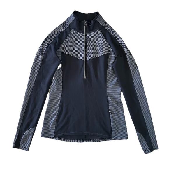 Athleta 1/2 Zip Long Sleeve Athletic Top Women's Size Small Black Gray Stripe - Picture 1 of 7